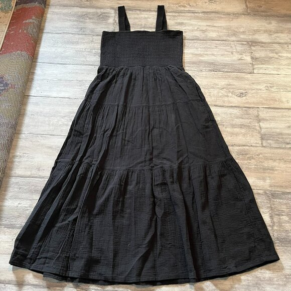 NWT! Quince Black 100% Organic Cotton Gauze Smocked Sleeveless Maxi Dress, Large - Picture 7 of 12
